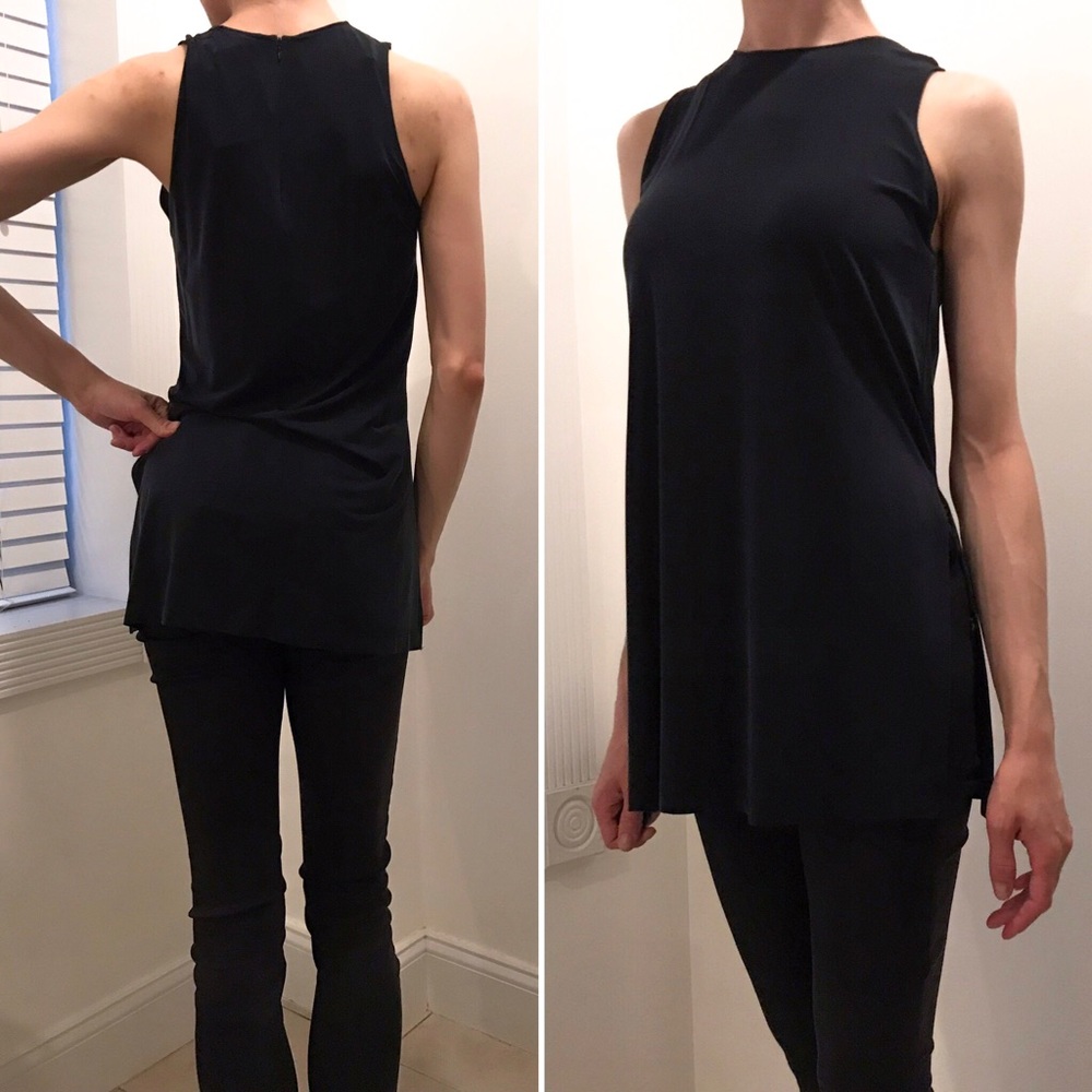 NWT Aritzia Babaton Black Tunic Shirt Sleeveless Long Silky Blouse Top XS 0